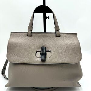 Auth Gucci Gray Top Handle Bamboo Accent 2way Daily Tote Bag Preloved Purse Ex+